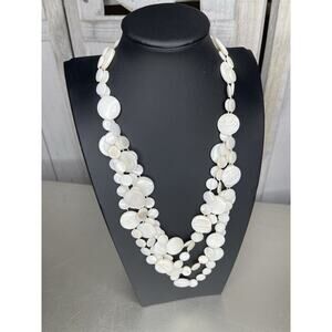 Vintage Cascade Mother of Pearl White Multi Strand Necklace Elegant Shell